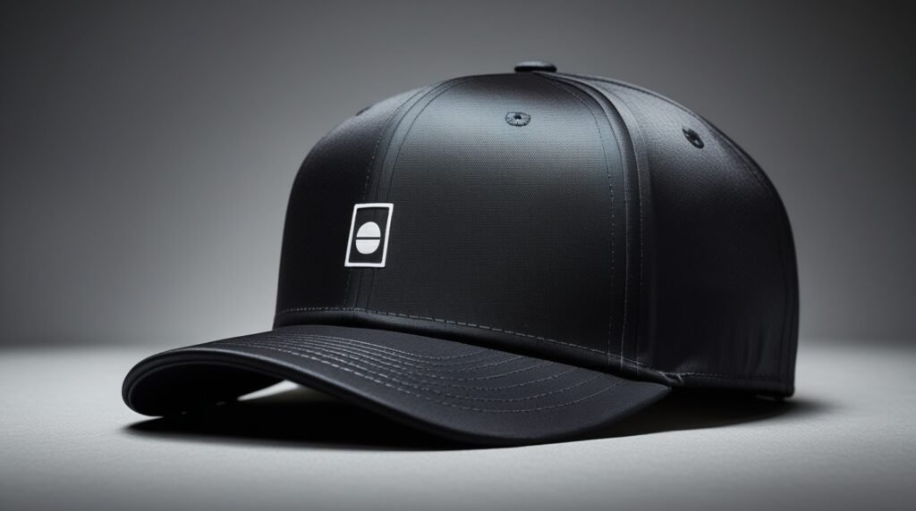 black fitted hat