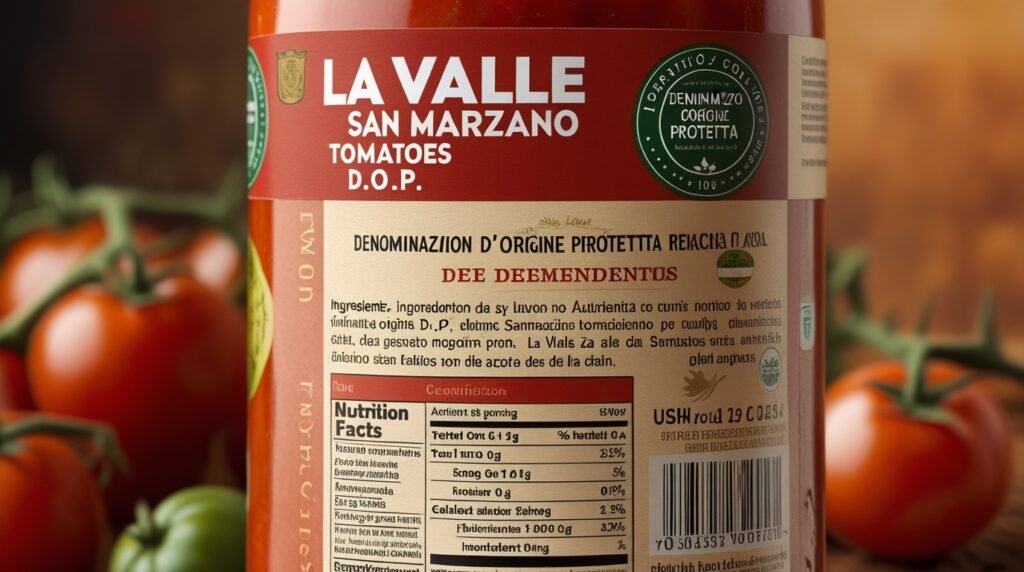 La Valle San Marzano Tomatoes D.O.P. Back of Label